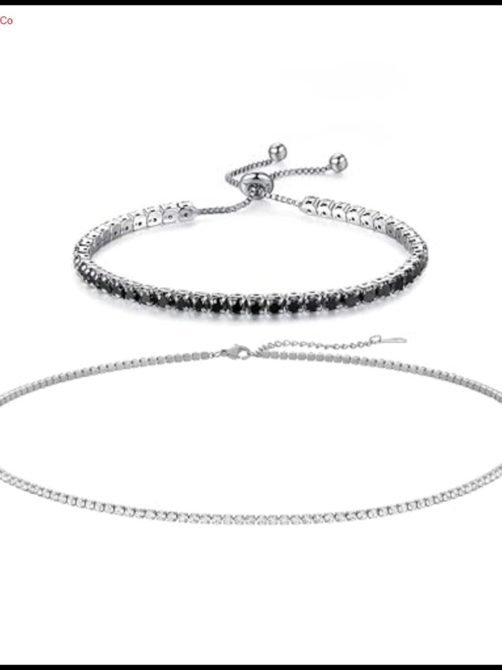 Stainless Steel CZ Tennis Necklace Bracelet Set Women Jewelry